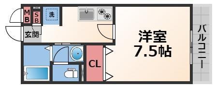 エクレール上小阪(1K/2階)の間取り写真