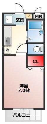 エレガンタナカII(1K/2階)の間取り写真