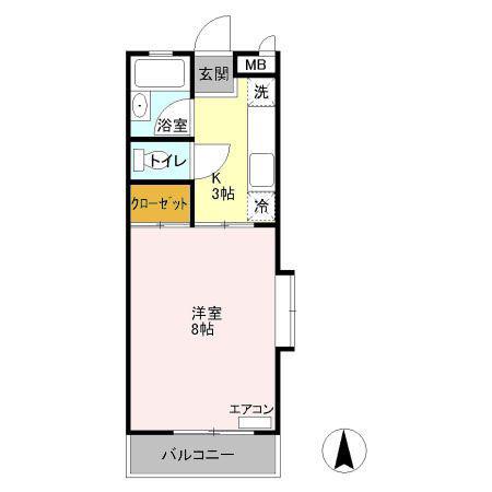 シャトーブリリアント(1K/1階)の間取り写真