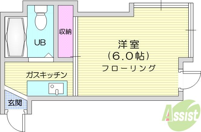 ピースフル八幡(1K/2階)の間取り写真