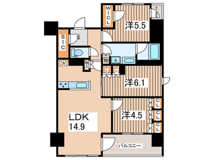 プレシス相模原リベール(3LDK/8階)の間取り写真