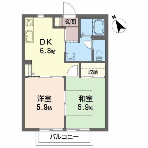 ディアス若葉 A(2DK/2階)の間取り写真