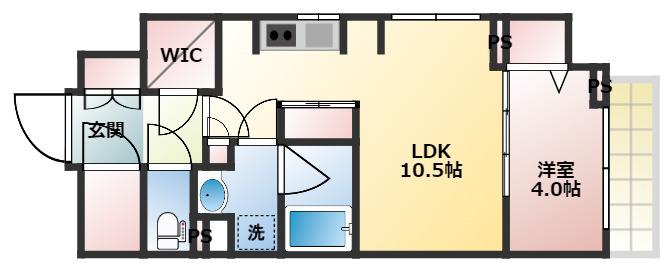 デュフレ横浜石川町(1LDK/3階)の間取り写真