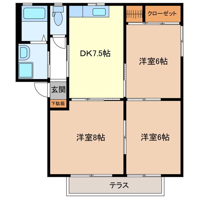 ラヴィアンローズA(3DK/1階)の間取り写真
