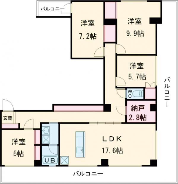 K COURT(4SLDK/4階)の間取り写真
