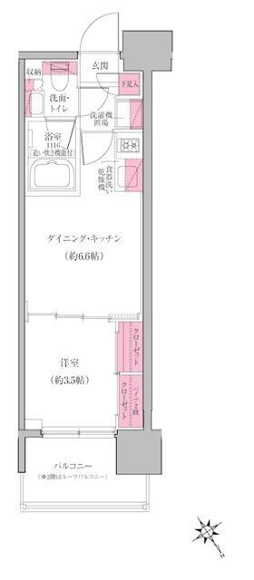 レジディア門前仲町プレイス(1DK/3階)の間取り写真