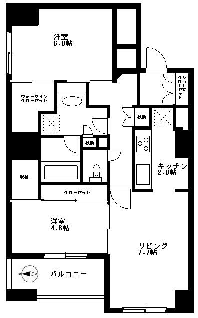 新宿山吹アインスタワー(2DK/15階)の間取り写真