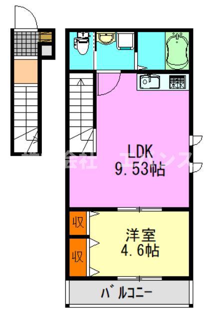 桜木北2丁目 長屋(1LDK/2階)の間取り写真