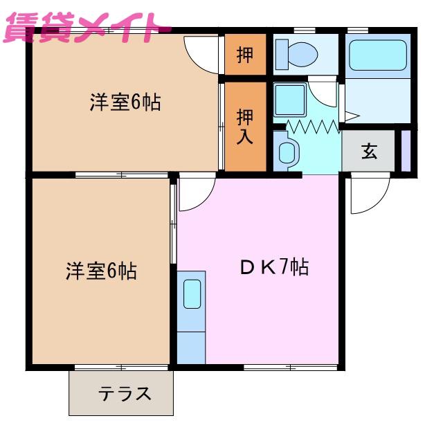 タウニーグリーンメイト(2DK/1階)の間取り写真