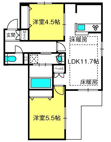 オリーブハウス新宿(2LDK/1階)の間取り写真