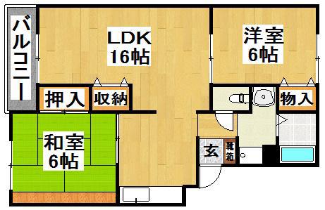 竹城台ハイツE棟(2LDK/1階)の間取り写真