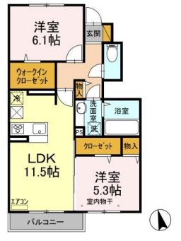 ピースウッド Ⅰ(2LDK/1階)の間取り写真