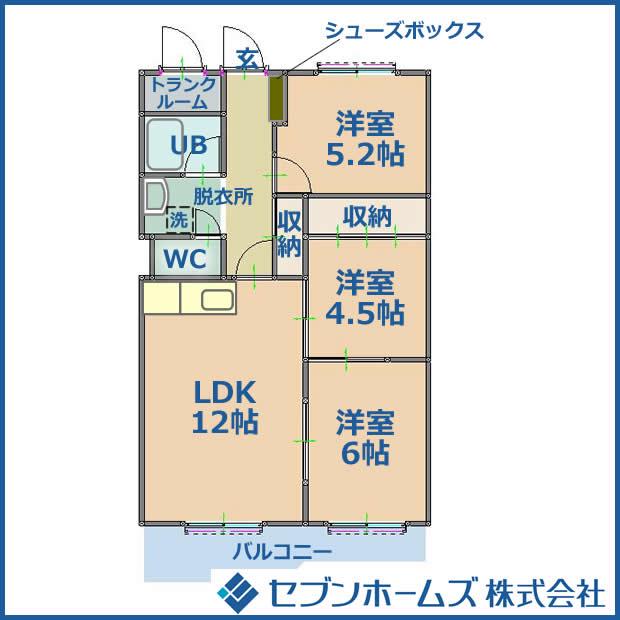 第二河口ビル(3LDK/4階)の間取り写真