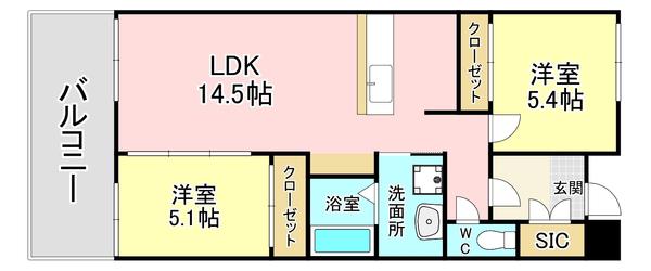 カサブランカ(2LDK/7階)の間取り写真
