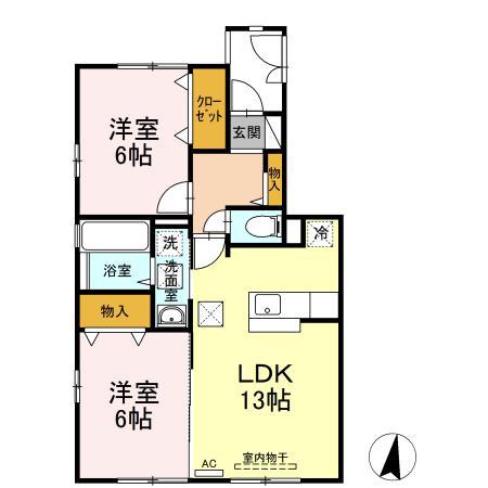 ラフィネはまゆうC棟(2LDK/1階)の間取り写真