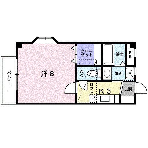 プラシードI(1K/2階)の間取り写真