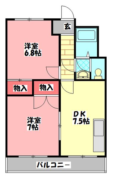 ヴィラナリー柳町(2DK/3階)の間取り写真