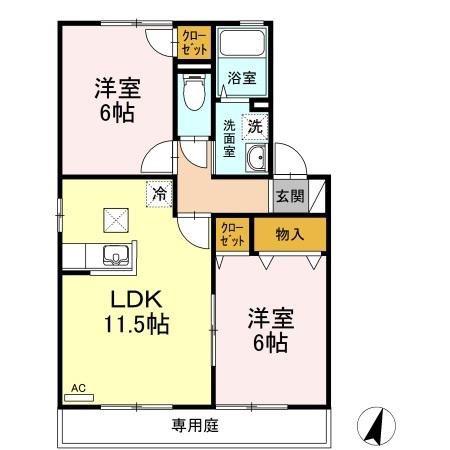 ピュアB棟(2LDK/1階)の間取り写真
