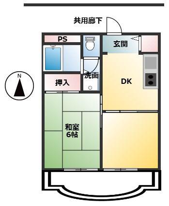 オークハイツ(1DK/2階)の間取り写真