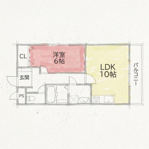 グランコスモ交野(1LDK/3階)の間取り写真