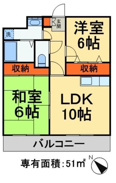 グリーンアベニュータカ(2LDK/2階)の間取り写真