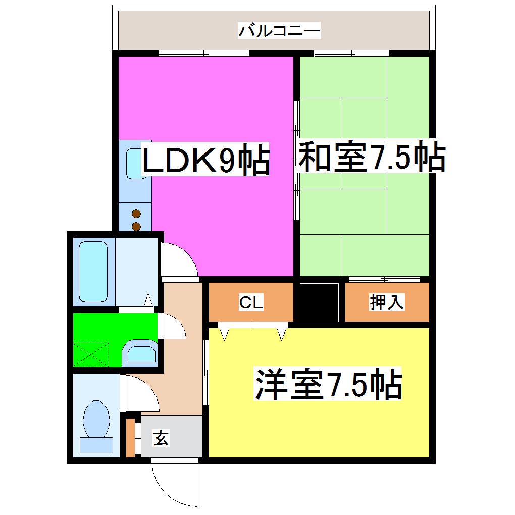 ニューダイシンビル(2LDK/4階)の間取り写真