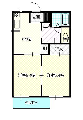 ガーデンハウス(2DK/2階)の間取り写真