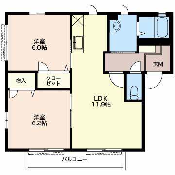 パセオいかるみ(2LDK/2階)の間取り写真