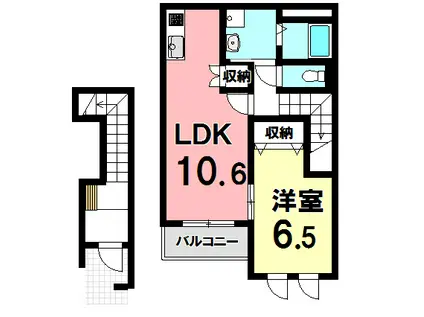 アンソレイェ・シャンブル(1LDK/2階)の間取り写真