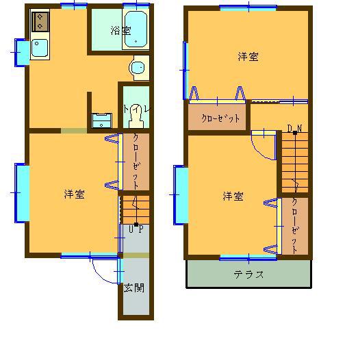 テラスハウスPAPERI(2LDK/1階)の間取り写真