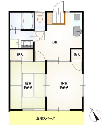 藤沢コーポC(2DK/1階)の間取り写真