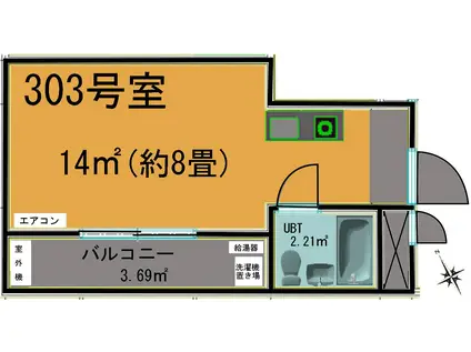 パレスエミ(ワンルーム/3階)の間取り写真