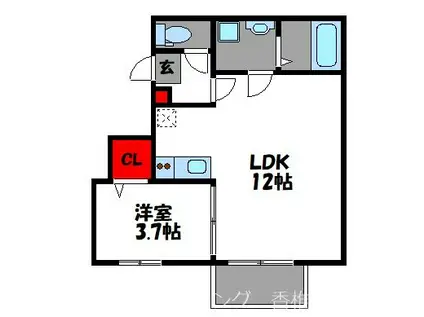 TALATTA箱崎(1LDK/1階)の間取り写真