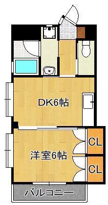 ヒルサイドA(1DK/2階)の間取り写真