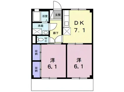 ベルメゾン姫野C棟(2DK/1階)の間取り写真