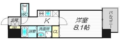 プレサンス堺筋本町駅前(1K/11階)の間取り写真