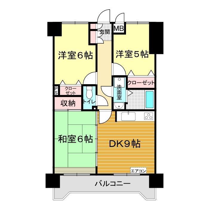 アミティビブレ下関(3DK/3階)の間取り写真