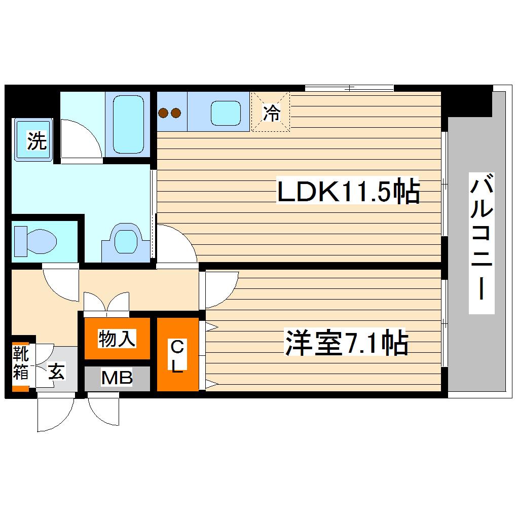 リエス宮城野(1LDK/7階)の間取り写真
