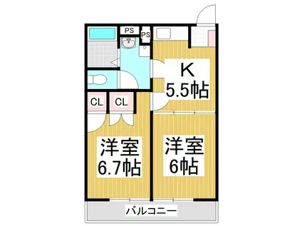 グランエスポワールオカモト(2DK/2階)の間取り写真