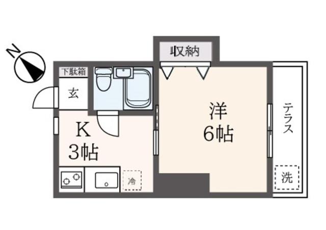 ジンハイム(1K/1階)の間取り写真