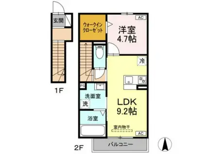 ポポラーレ(1LDK/2階)の間取り写真
