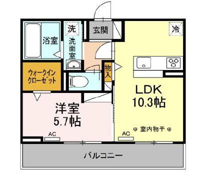シャルマン・ペッシェII(1LDK/2階)の間取り写真