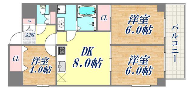 ランデージ神戸花隈(2SLDK/1階)の間取り写真
