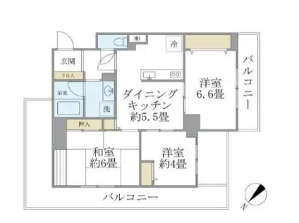 リエール若松町(3DK/4階)の間取り写真