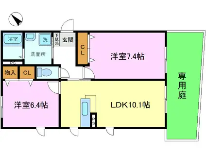 ハーモニー桂離宮(2LDK/1階)の間取り写真