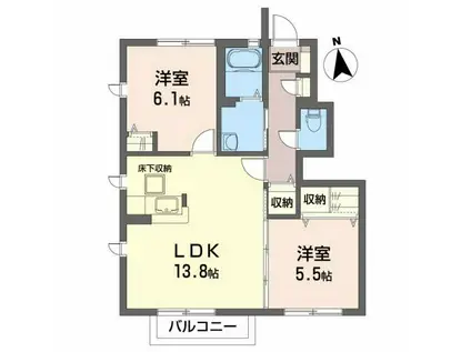 ディアス青葉I(2LDK/1階)の間取り写真
