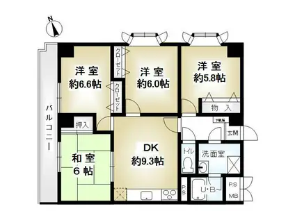 HACHIBUSE鳴尾(4DK/4階)の間取り写真