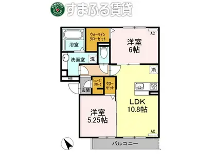D-ROOM北本郷(2LDK/2階)の間取り写真