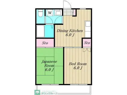 ハイグレイス緑が丘(2DK/2階)の間取り写真