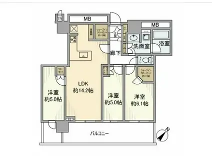 MID TOWER GRAND(3LDK/24階)の間取り写真